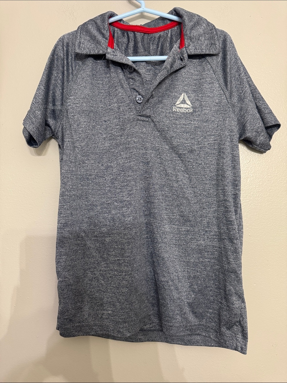 Reebok Men’s Heather Charcoal Polo with Red Trim
